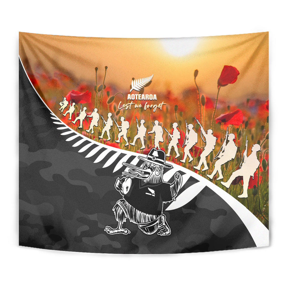 New Zealand ANZAC Rugby Tapestry Soldier Fern With Kiwi Bird LT05 - Vibe Hoodie Shop