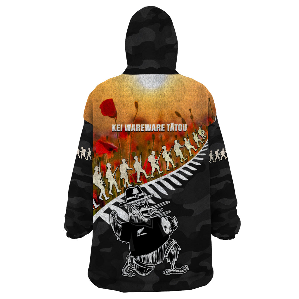 New Zealand ANZAC Rugby Wearable Blanket Hoodie Soldier Fern With Kiwi Bird LT05 - Vibe Hoodie Shop