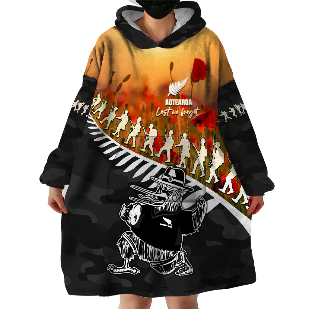 New Zealand ANZAC Rugby Wearable Blanket Hoodie Soldier Fern With Kiwi Bird LT05 - Vibe Hoodie Shop