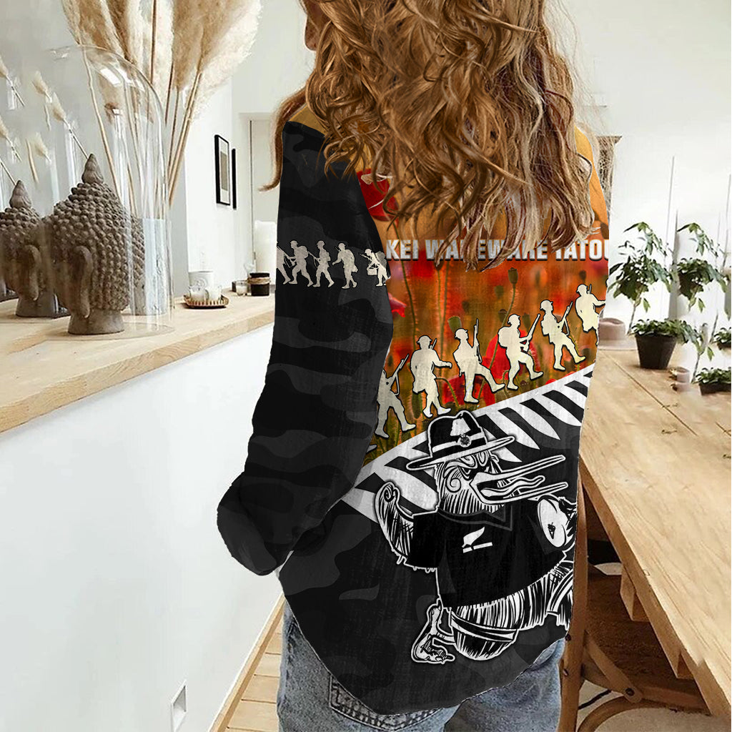 New Zealand ANZAC Rugby Women Casual Shirt Soldier Fern With Kiwi Bird LT05 - Vibe Hoodie Shop