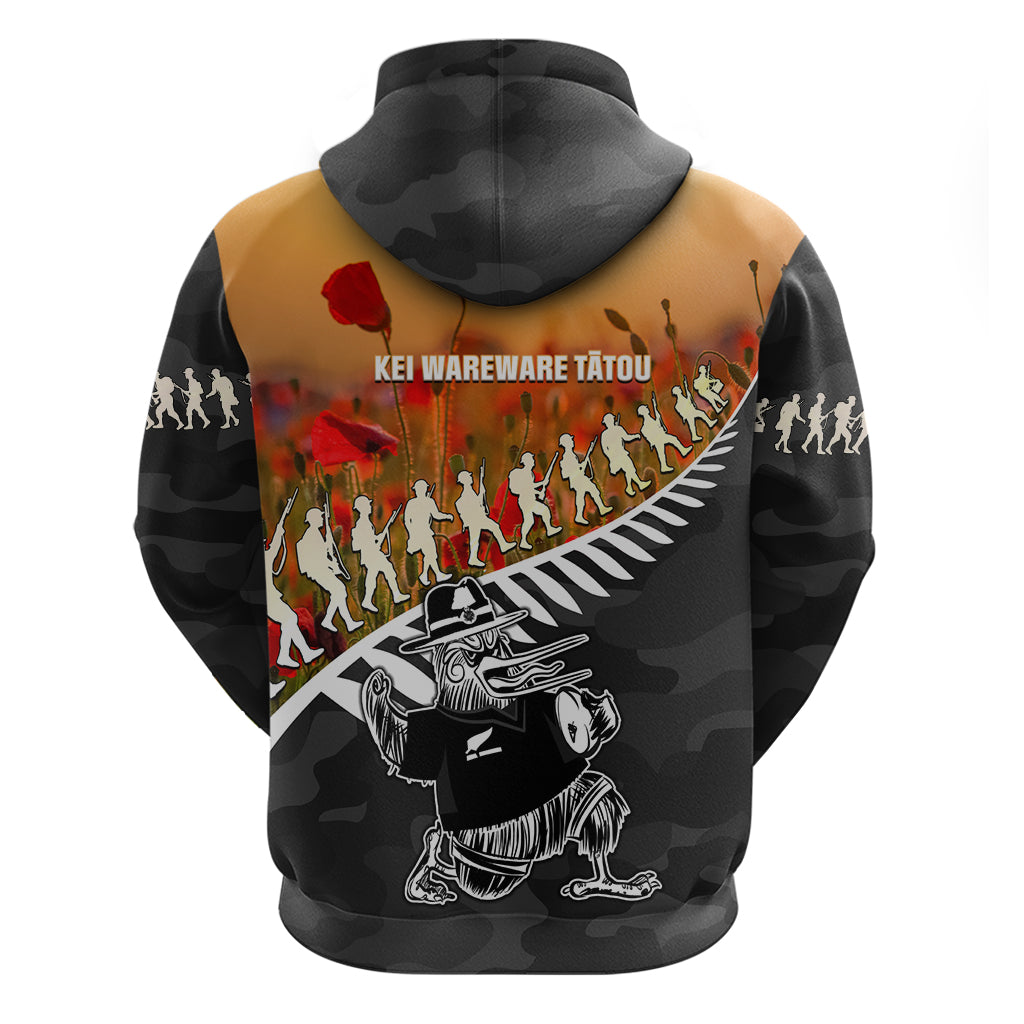 New Zealand ANZAC Rugby Zip Hoodie Soldier Fern With Kiwi Bird LT05 - Vibe Hoodie Shop