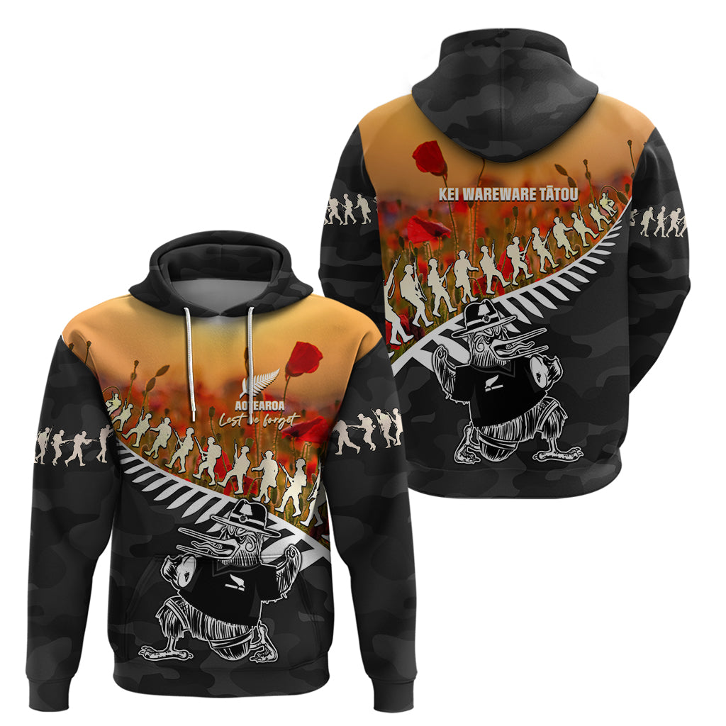 New Zealand ANZAC Rugby Zip Hoodie Soldier Fern With Kiwi Bird LT05 - Vibe Hoodie Shop