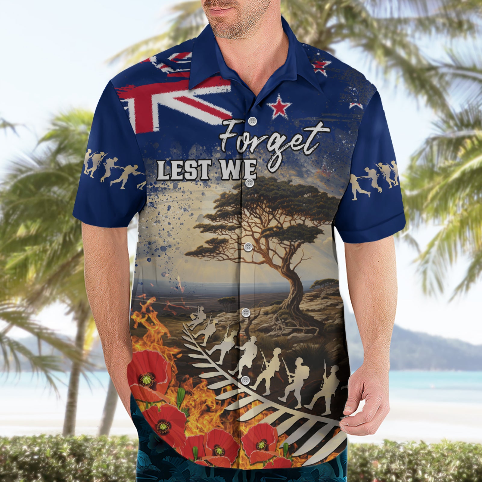 New Zealand ANZAC Day Hawaiian Shirt The Lonesome Pine With Soldier Fern LT05 - Vibe Hoodie Shop