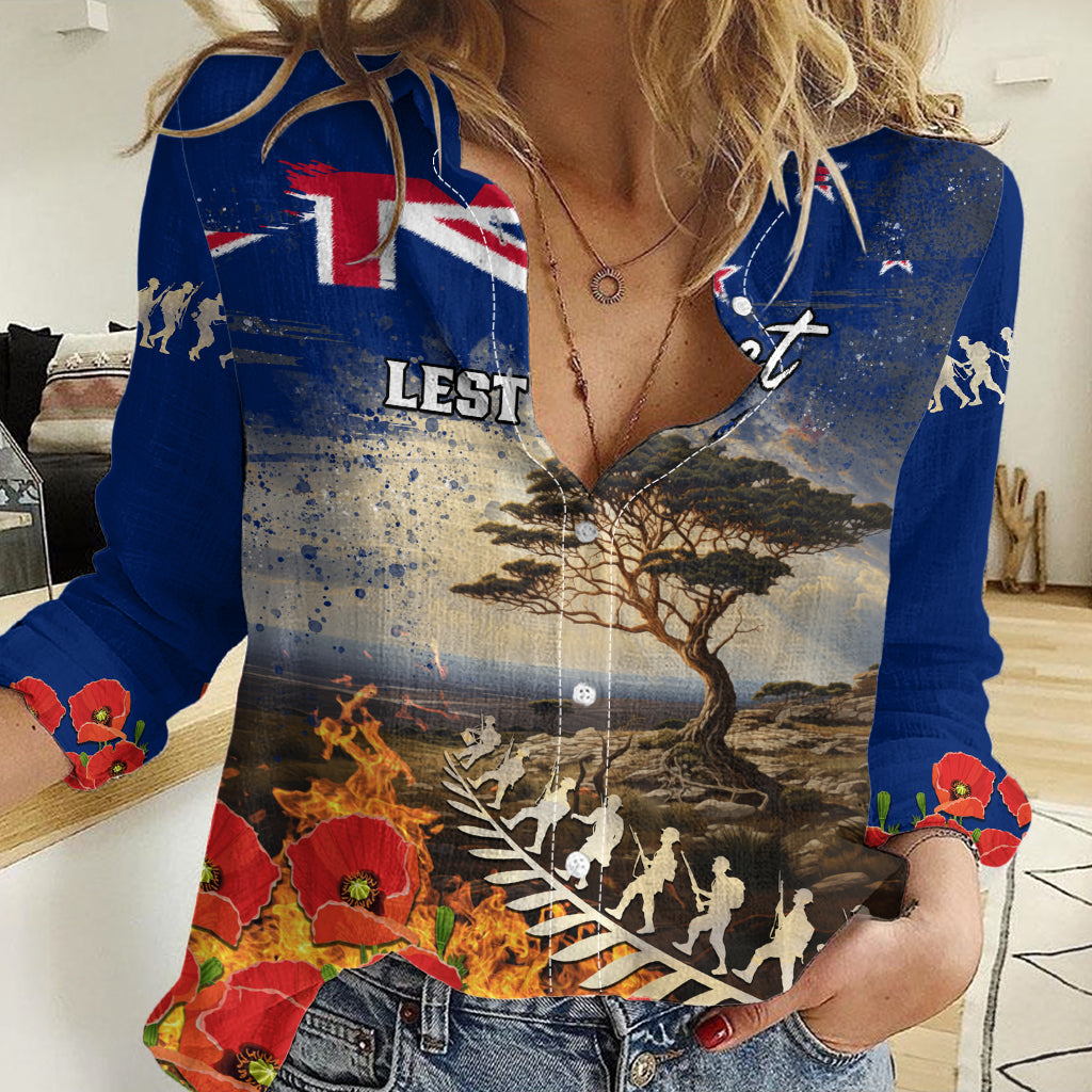 New Zealand ANZAC Day Women Casual Shirt The Lonesome Pine With Soldier Fern LT05 - Vibe Hoodie Shop