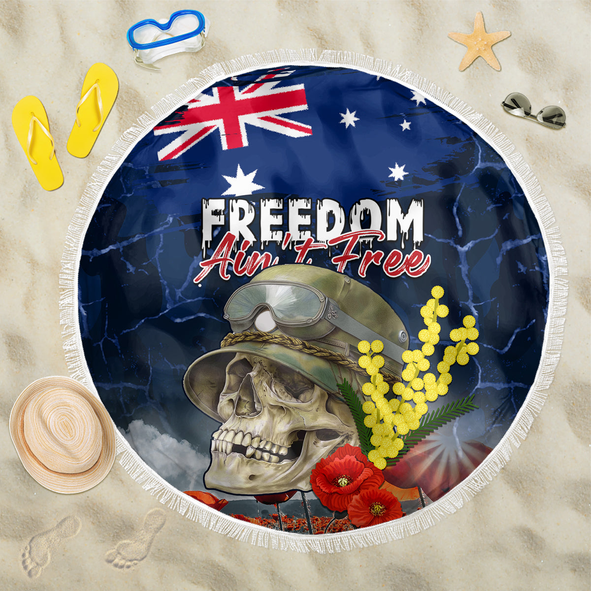 Australia ANZAC Day Beach Blanket Freedom Ain't Free