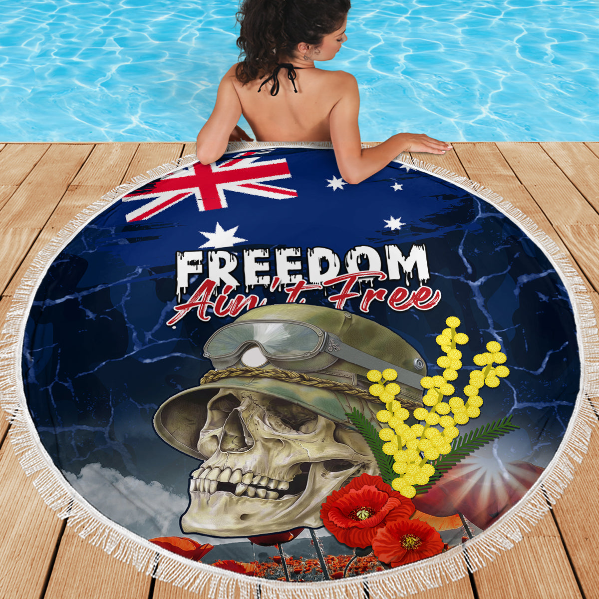 Australia ANZAC Day Beach Blanket Freedom Ain't Free