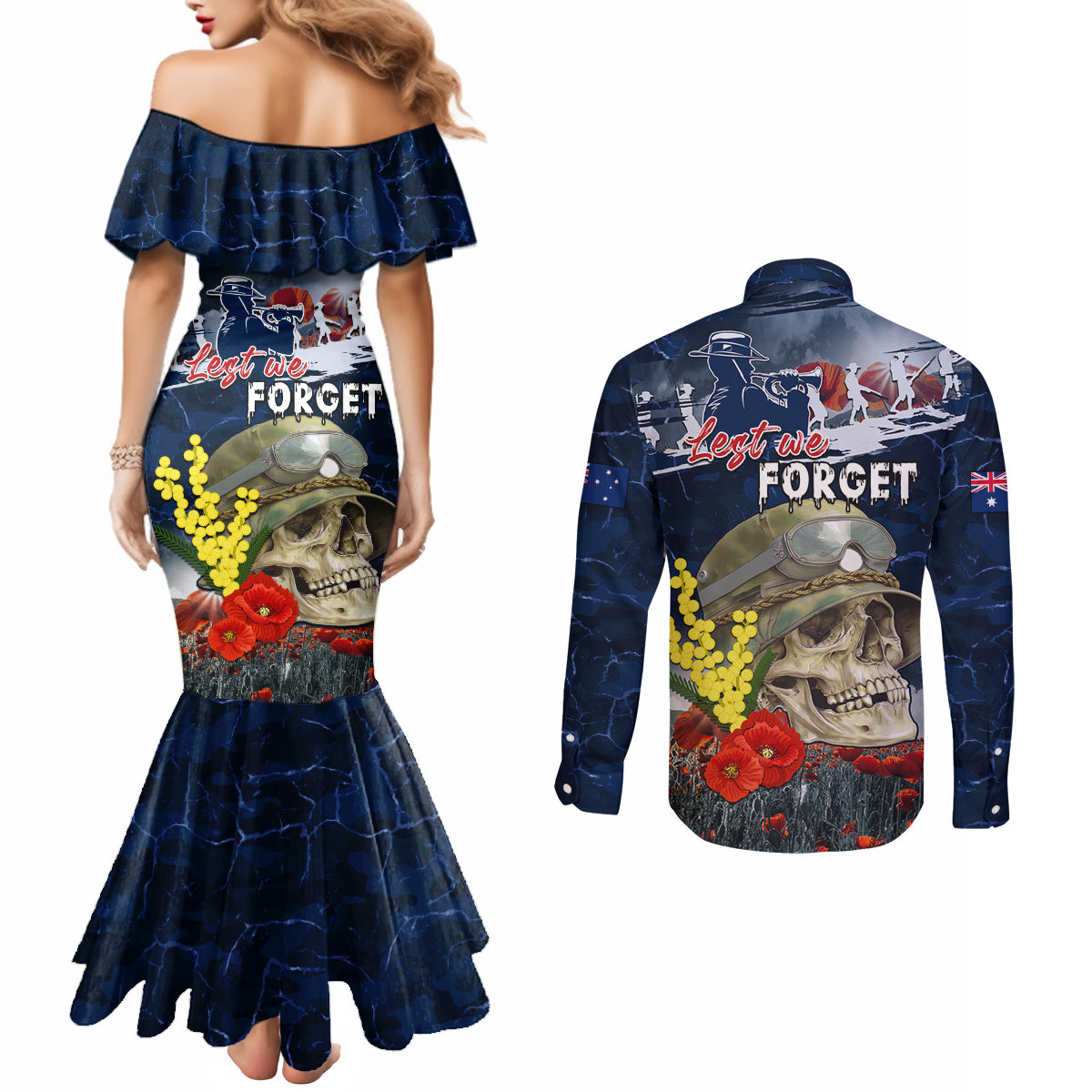 Australia ANZAC Day Couples Matching Mermaid Dress and Long Sleeve Button Shirt Freedom Ain't Free