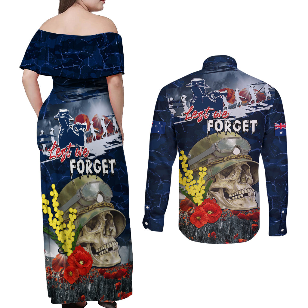 Australia ANZAC Day Couples Matching Off Shoulder Maxi Dress and Long Sleeve Button Shirt Freedom Ain't Free