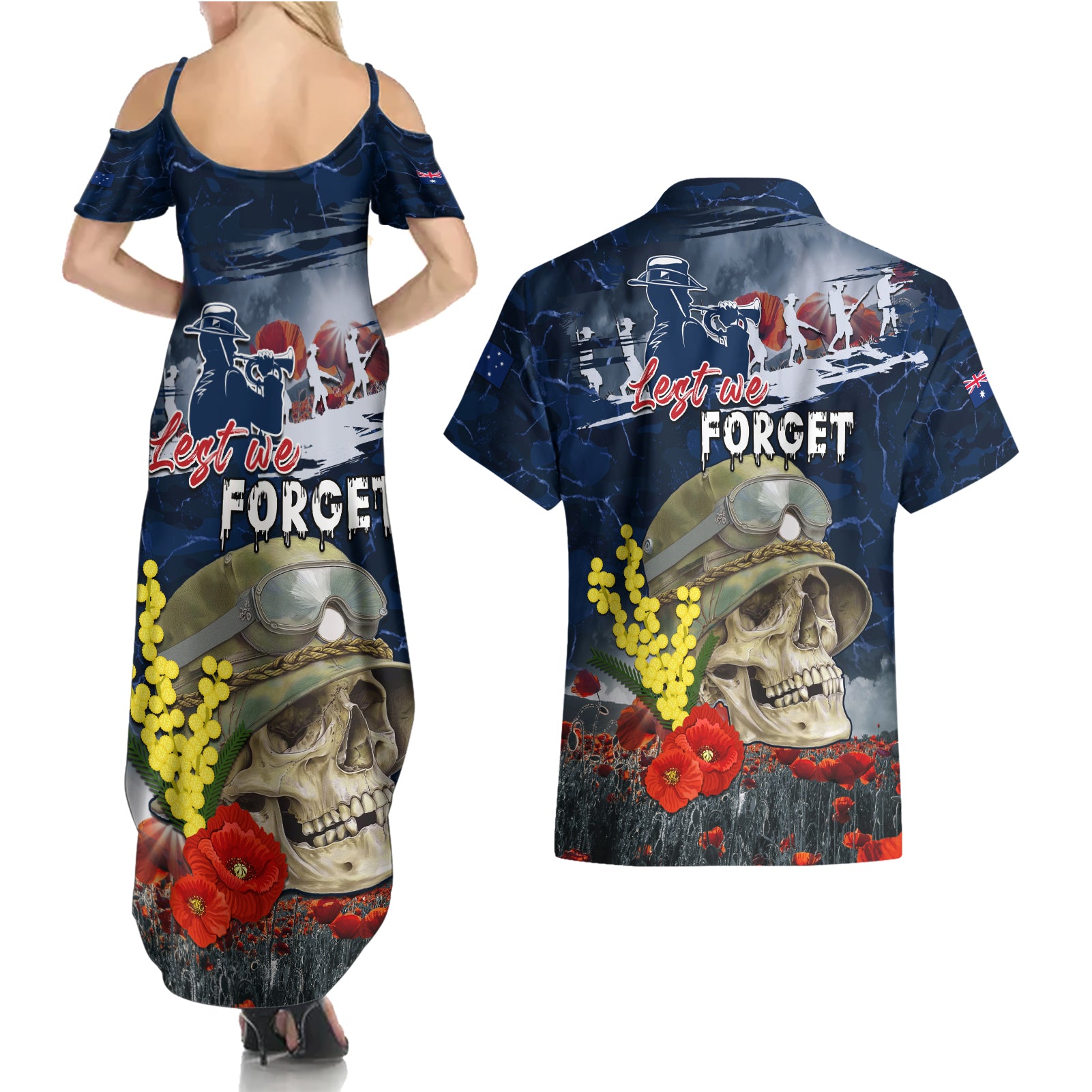 Australia ANZAC Day Couples Matching Summer Maxi Dress and Hawaiian Shirt Freedom Ain't Free