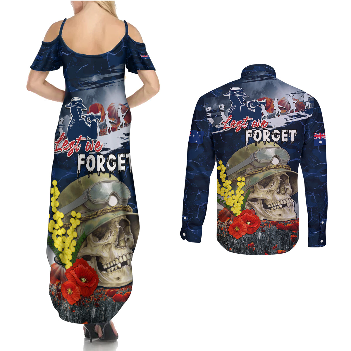 Australia ANZAC Day Couples Matching Summer Maxi Dress and Long Sleeve Button Shirt Freedom Ain't Free