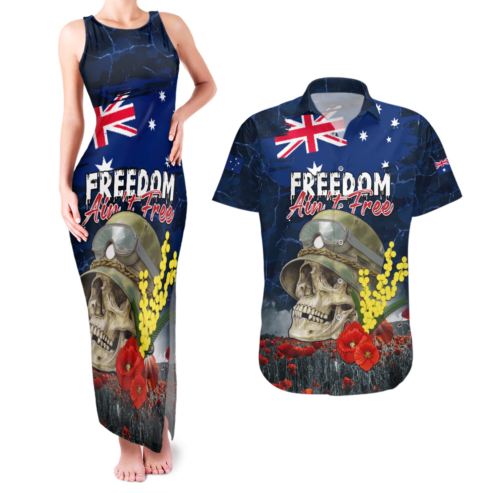 Australia ANZAC Day Couples Matching Tank Maxi Dress and Hawaiian Shirt Freedom Ain't Free