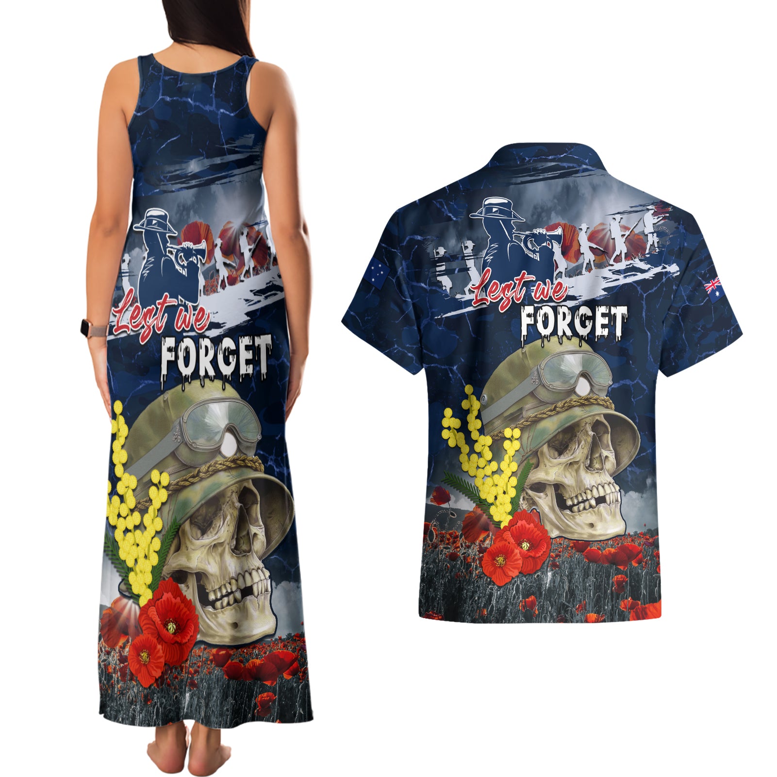 Australia ANZAC Day Couples Matching Tank Maxi Dress and Hawaiian Shirt Freedom Ain't Free