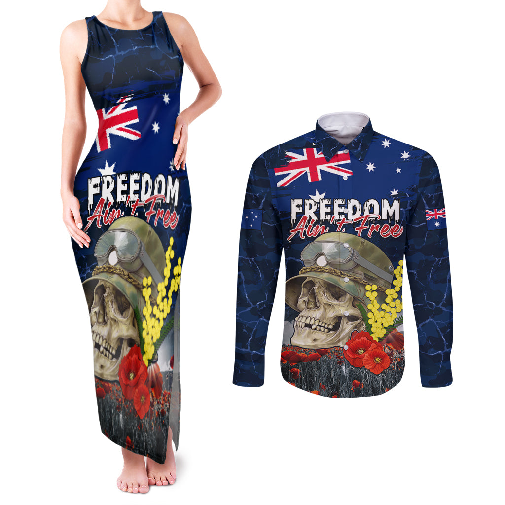 Australia ANZAC Day Couples Matching Tank Maxi Dress and Long Sleeve Button Shirt Freedom Ain't Free