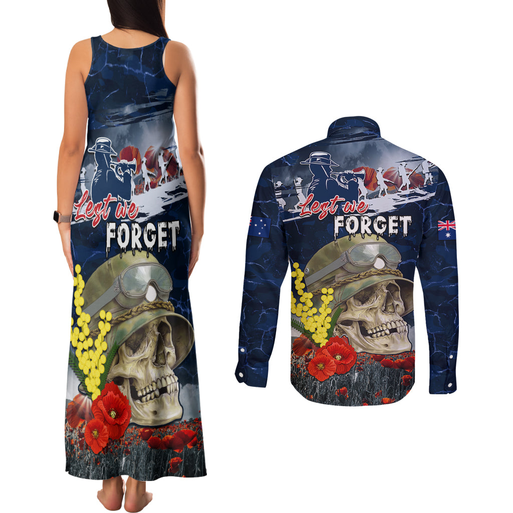 Australia ANZAC Day Couples Matching Tank Maxi Dress and Long Sleeve Button Shirt Freedom Ain't Free