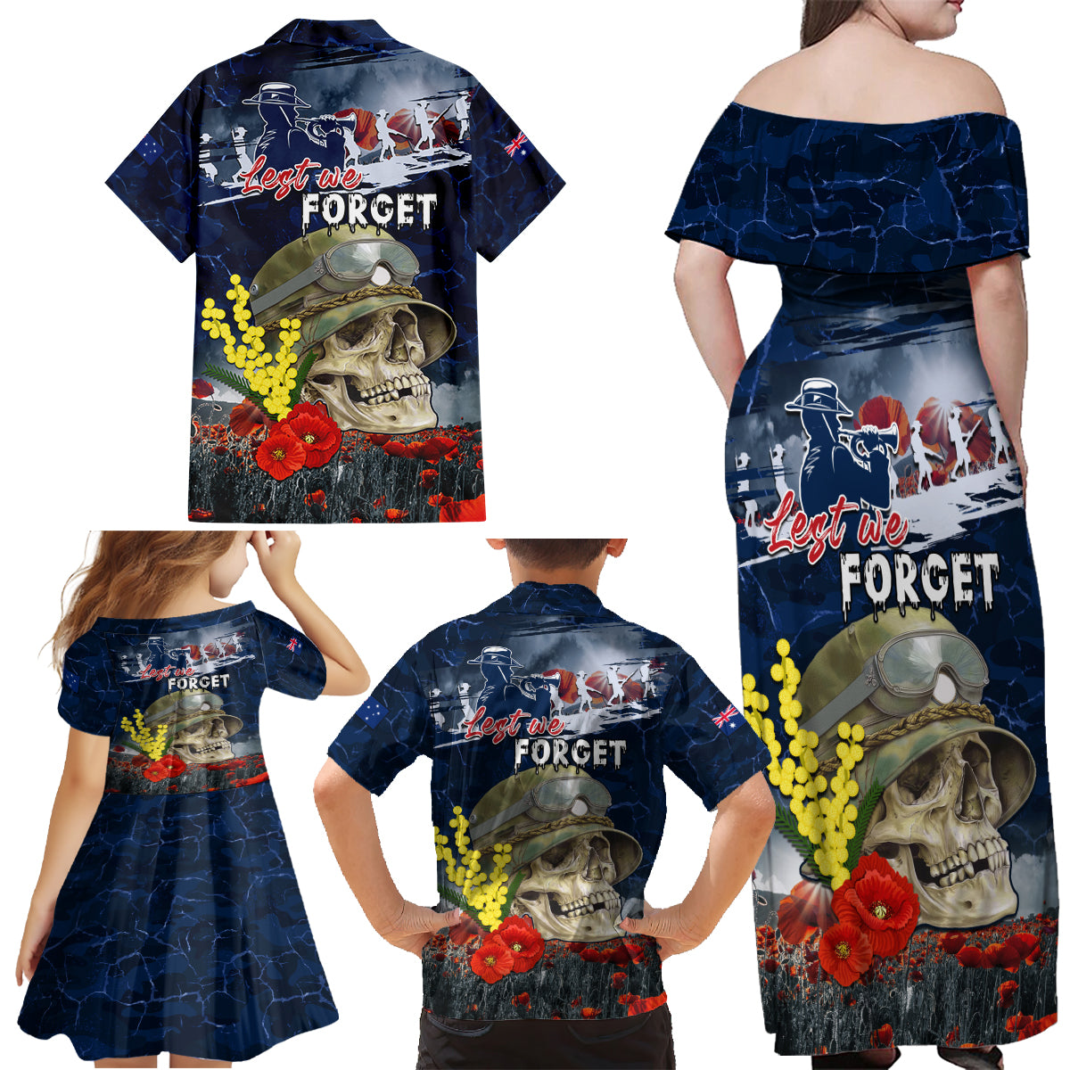 Australia ANZAC Day Family Matching Off Shoulder Maxi Dress and Hawaiian Shirt Freedom Ain't Free