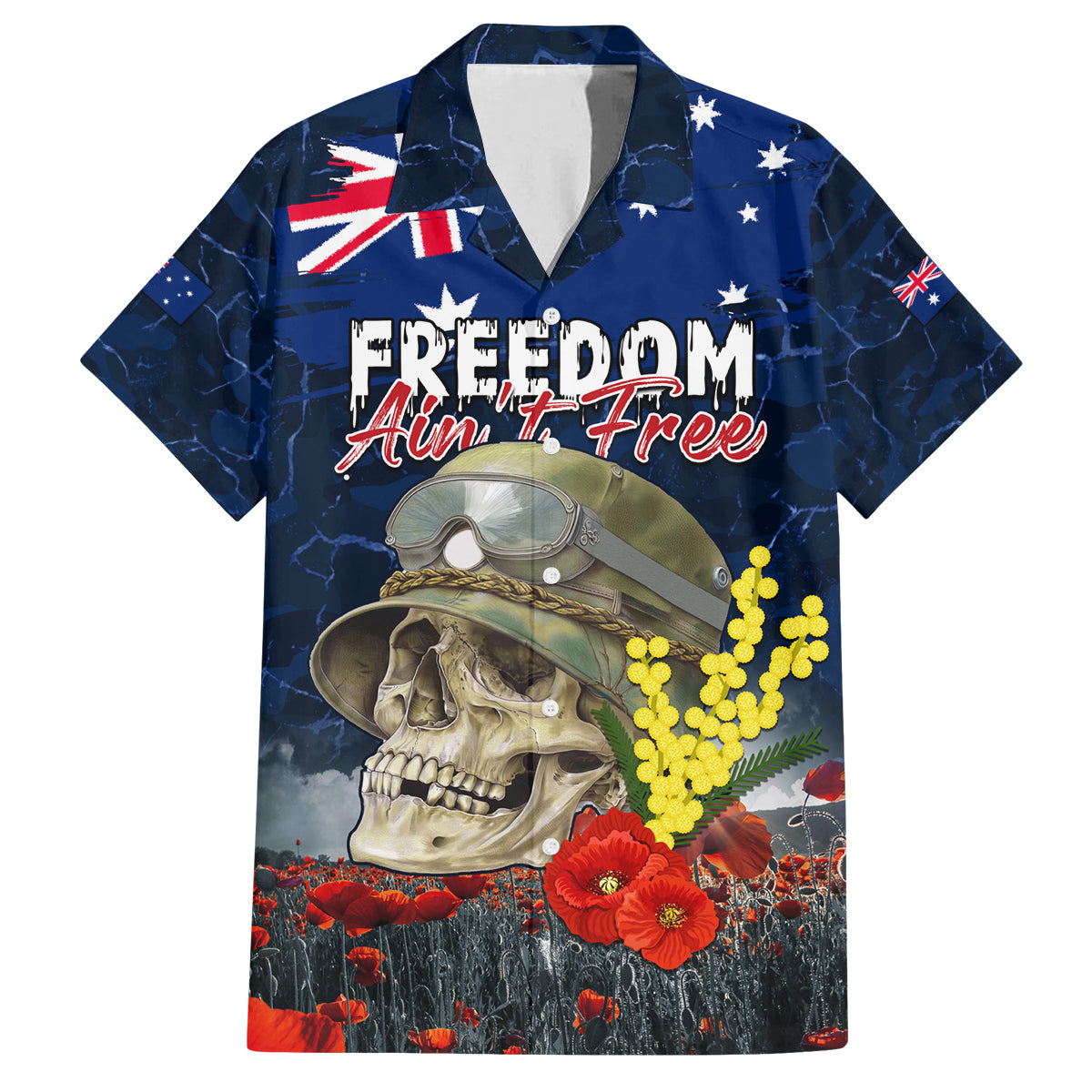 Australia ANZAC Day Family Matching Off Shoulder Maxi Dress and Hawaiian Shirt Freedom Ain't Free