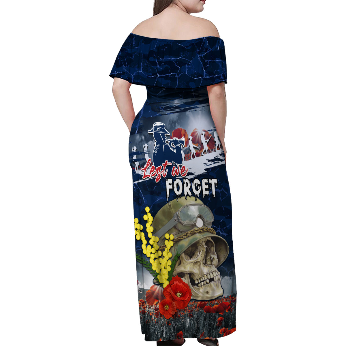 Australia ANZAC Day Family Matching Off Shoulder Maxi Dress and Hawaiian Shirt Freedom Ain't Free