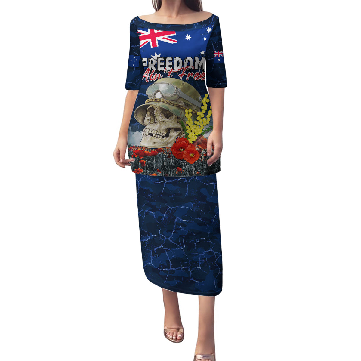 Australia ANZAC Day Family Matching Puletasi and Hawaiian Shirt Freedom Ain't Free