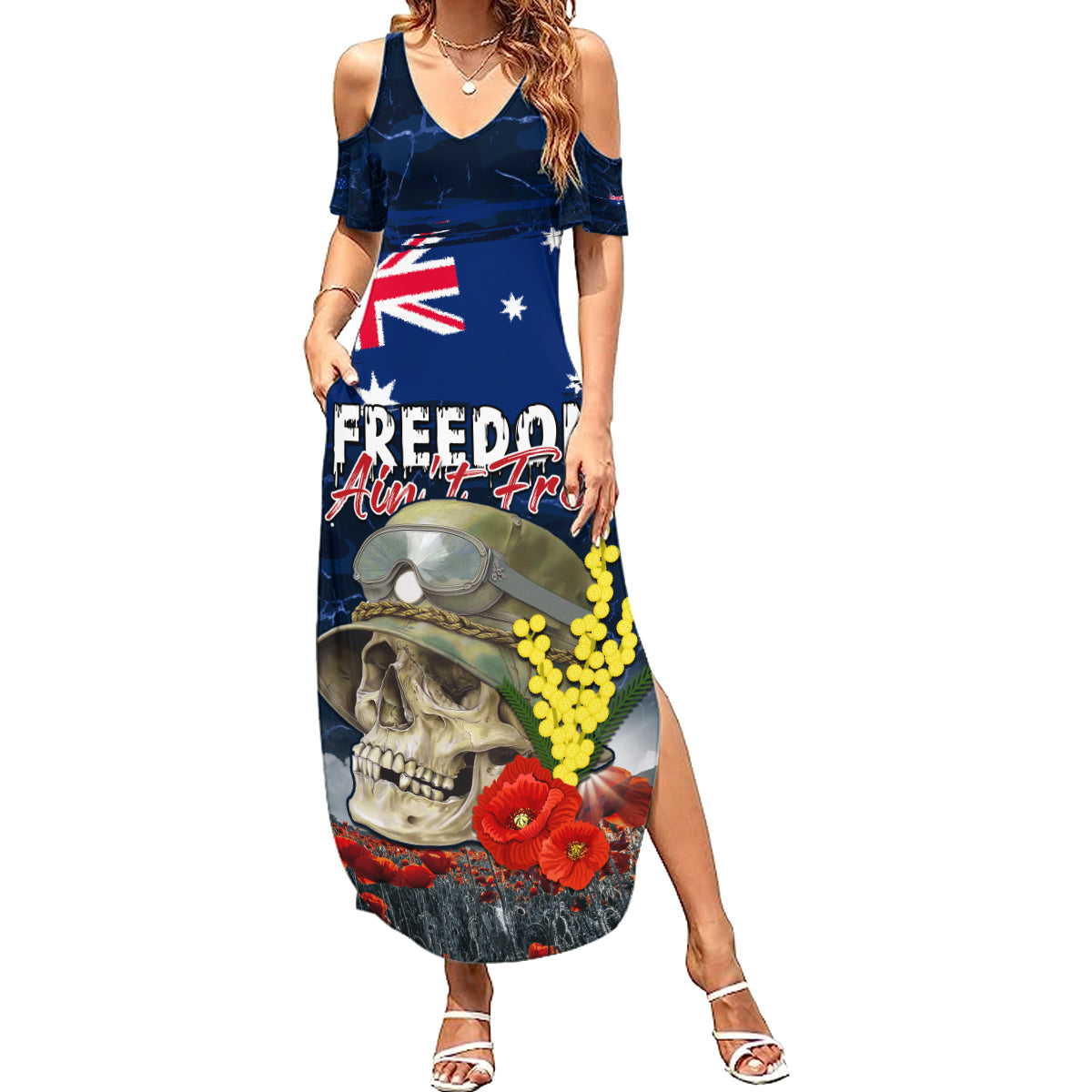 Australia ANZAC Day Family Matching Summer Maxi Dress and Hawaiian Shirt Freedom Ain't Free
