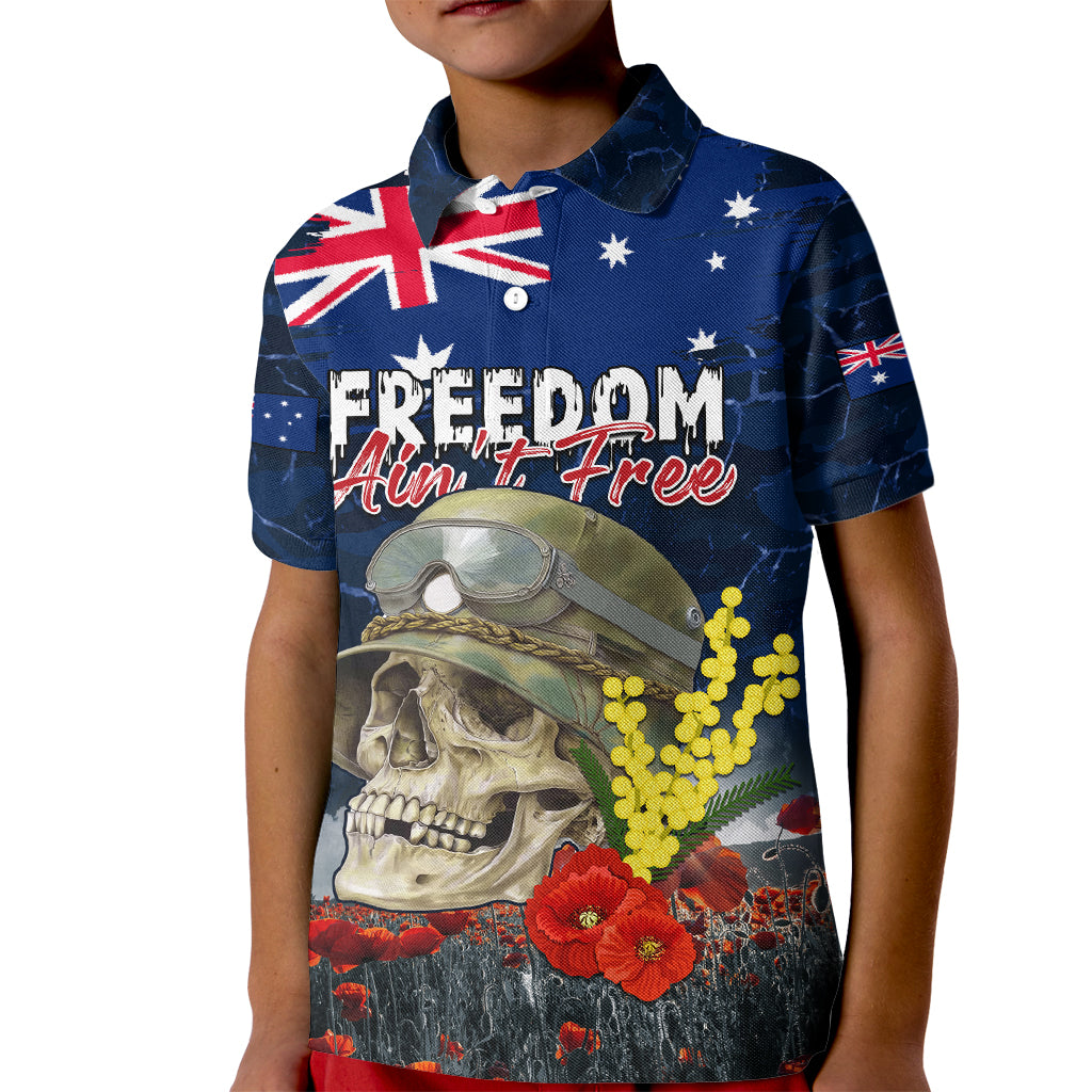 Australia ANZAC Day Kid Polo Shirt Freedom Ain't Free LT05 - Vibe Hoodie Shop