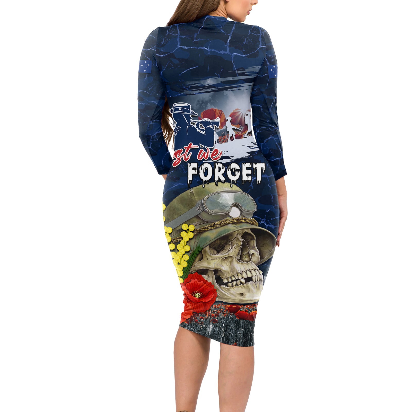Australia ANZAC Day Long Sleeve Bodycon Dress Freedom Ain't Free