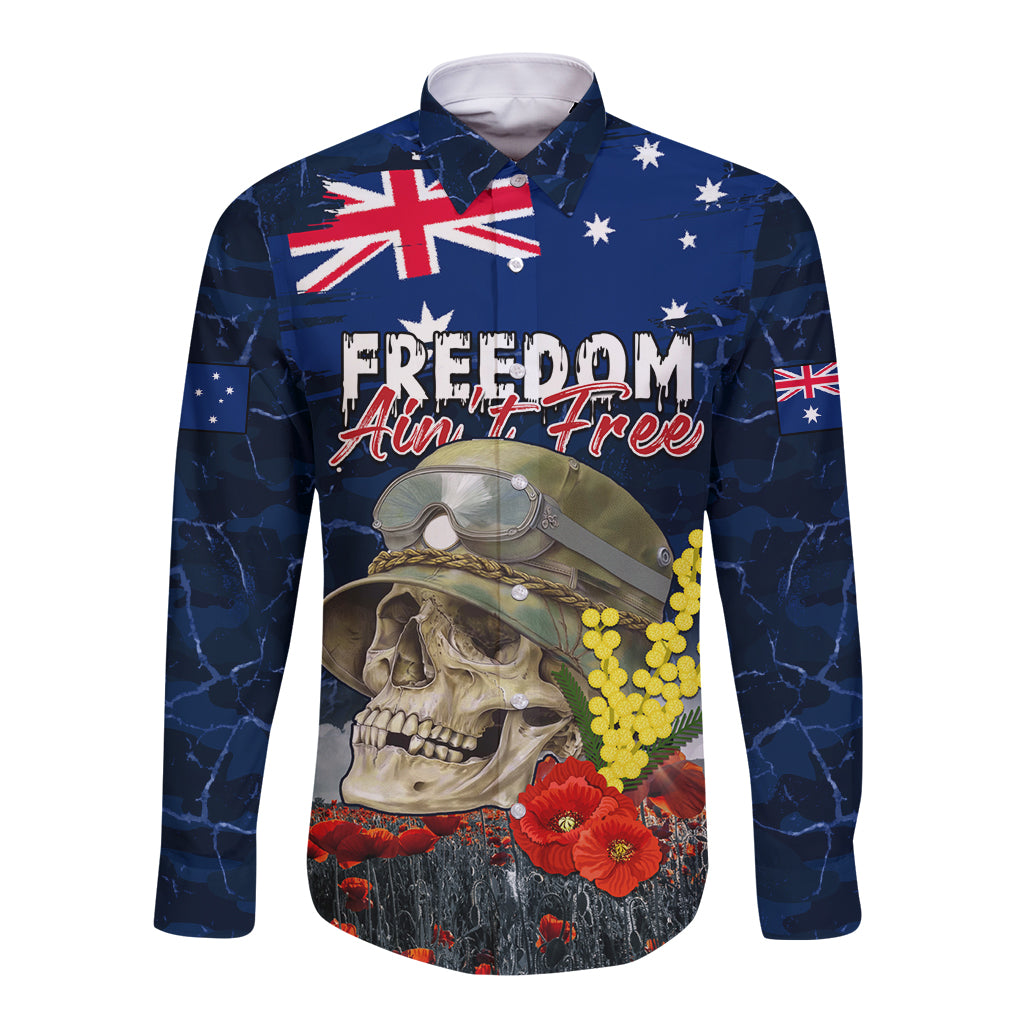Australia ANZAC Day Long Sleeve Button Shirt Freedom Ain't Free LT05 - Vibe Hoodie Shop