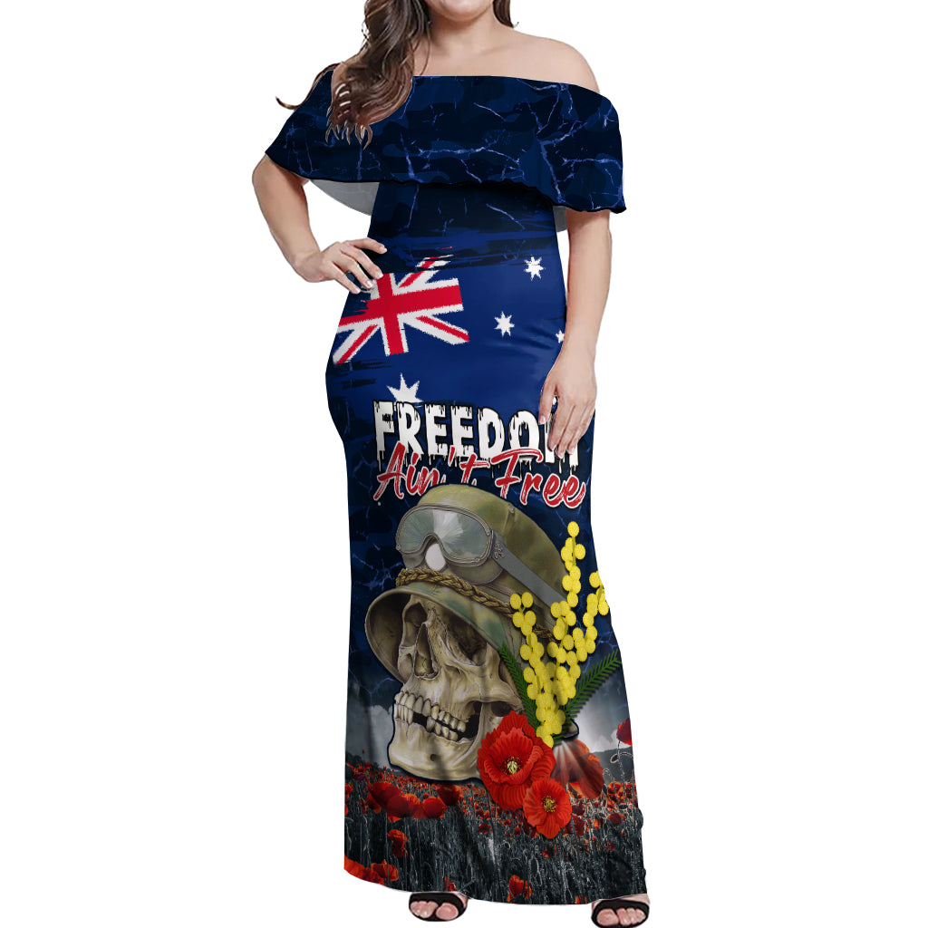 Australia ANZAC Day Off Shoulder Maxi Dress Freedom Ain't Free