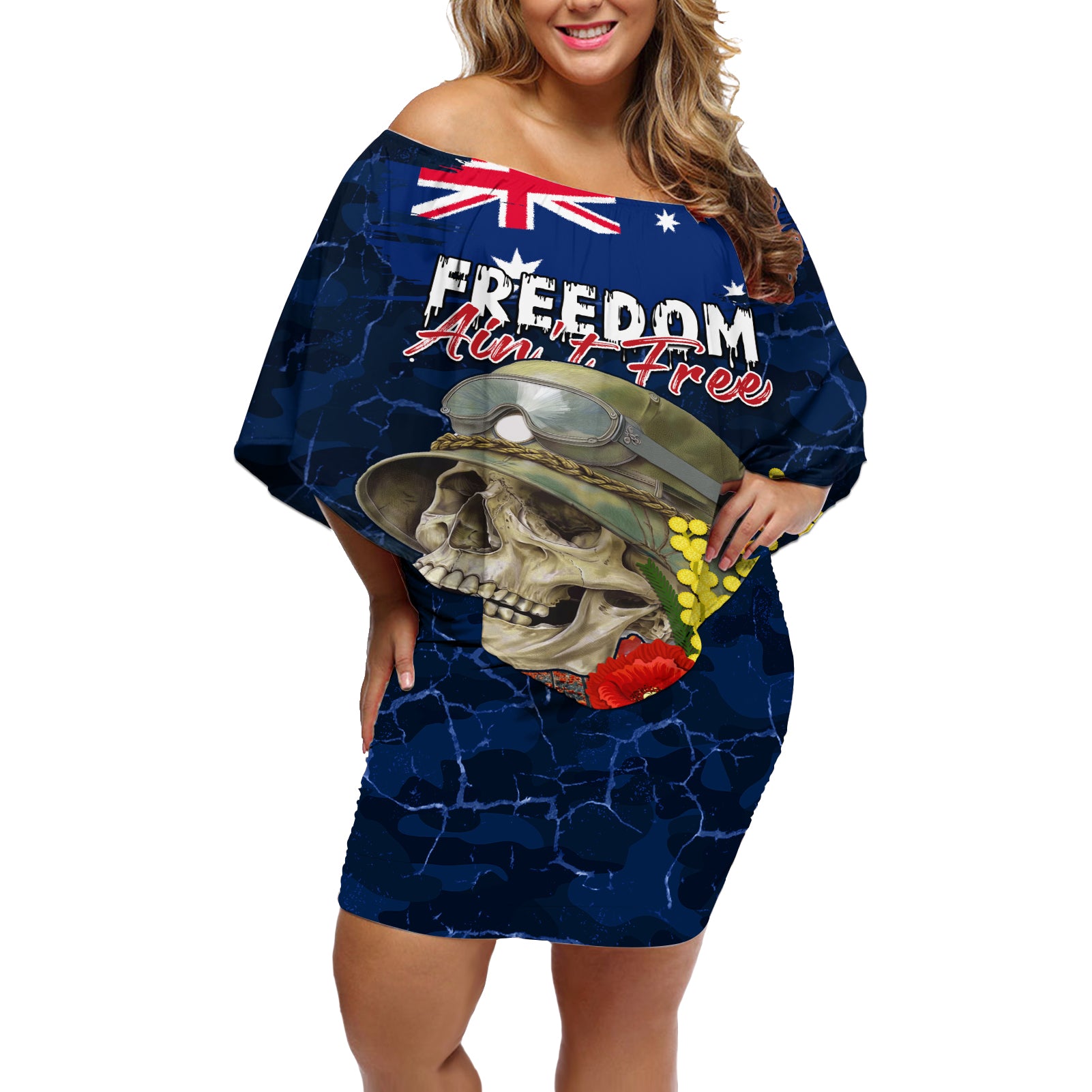 Australia ANZAC Day Off Shoulder Short Dress Freedom Ain't Free