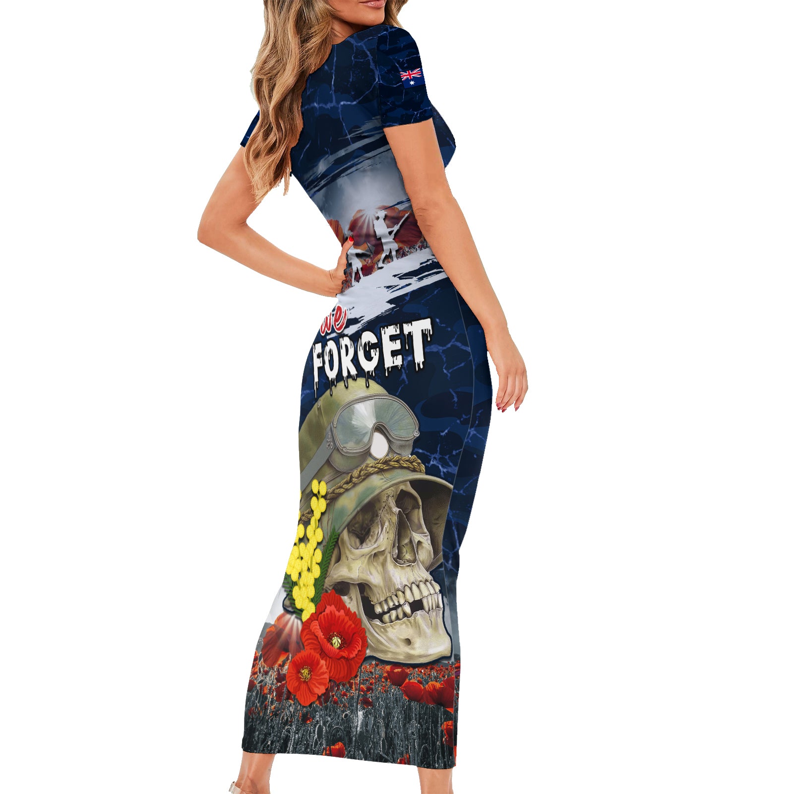 Australia ANZAC Day Short Sleeve Bodycon Dress Freedom Ain't Free