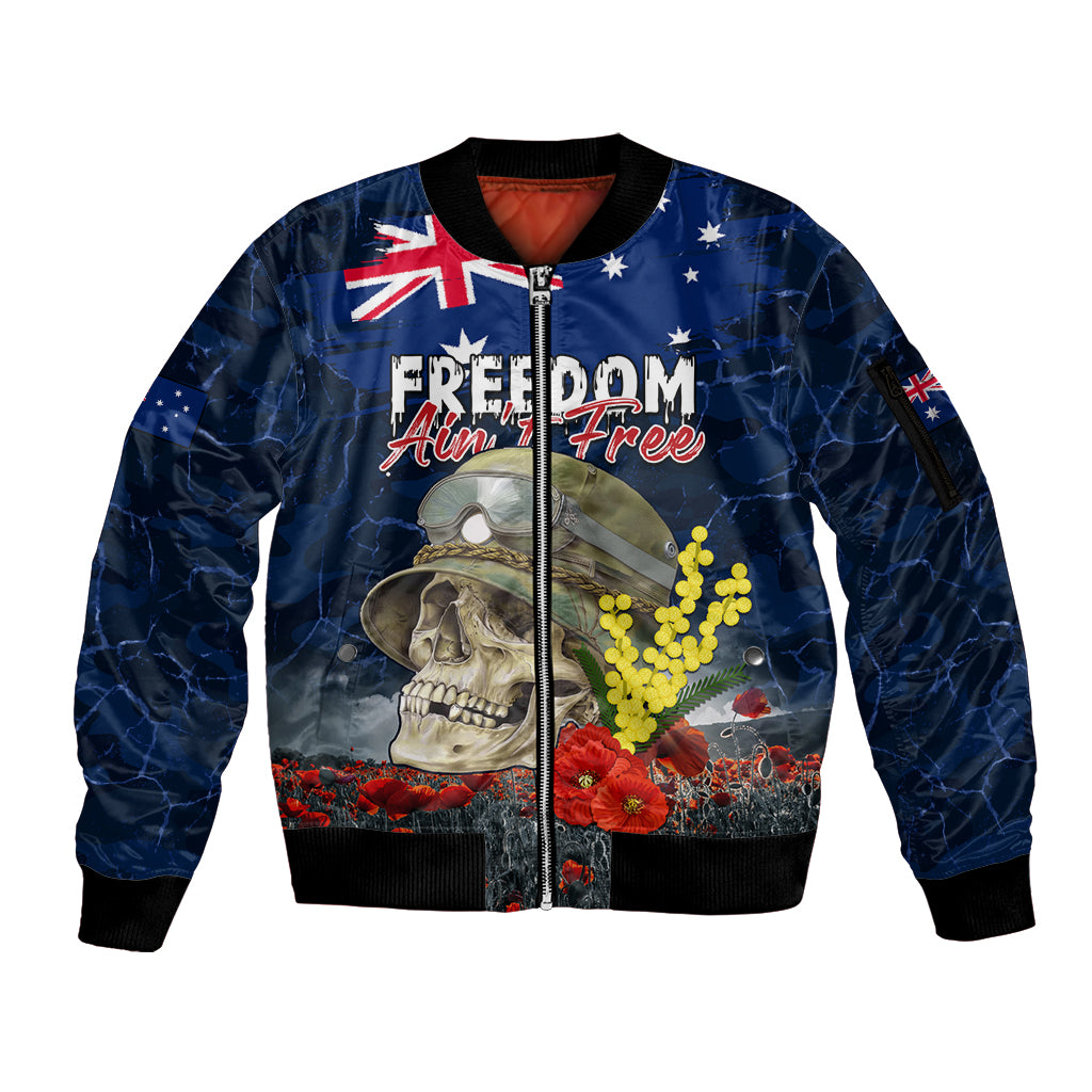 Australia ANZAC Day Sleeve Zip Bomber Jacket Freedom Ain't Free