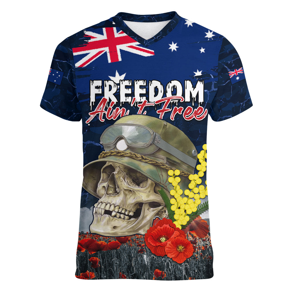 Australia ANZAC Day Women V Neck T Shirt Freedom Ain't Free LT05 - Vibe Hoodie Shop
