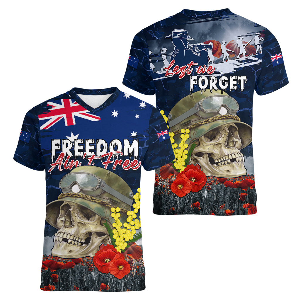 Australia ANZAC Day Women V Neck T Shirt Freedom Ain't Free LT05 - Vibe Hoodie Shop