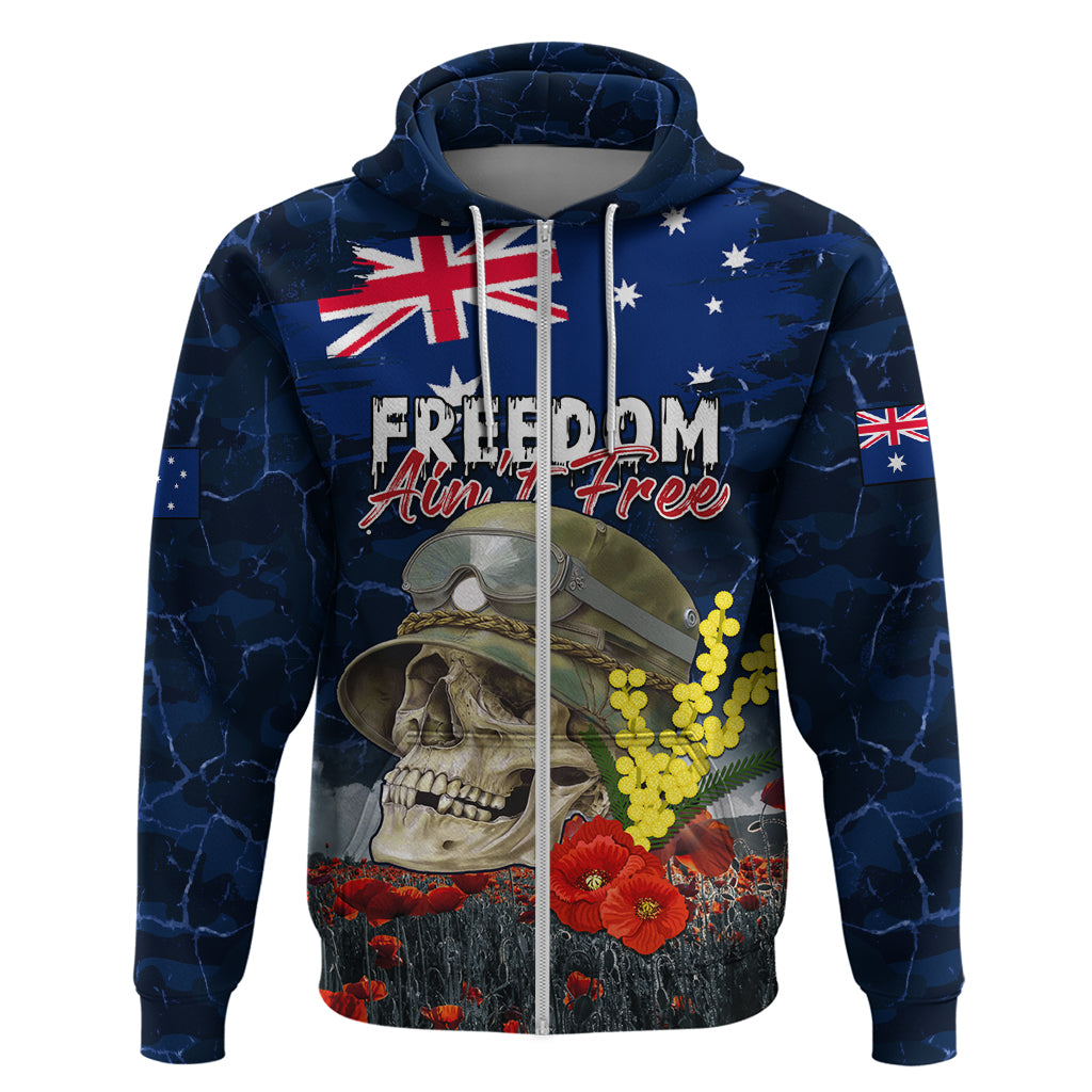 Australia ANZAC Day Zip Hoodie Freedom Ain't Free LT05 - Vibe Hoodie Shop