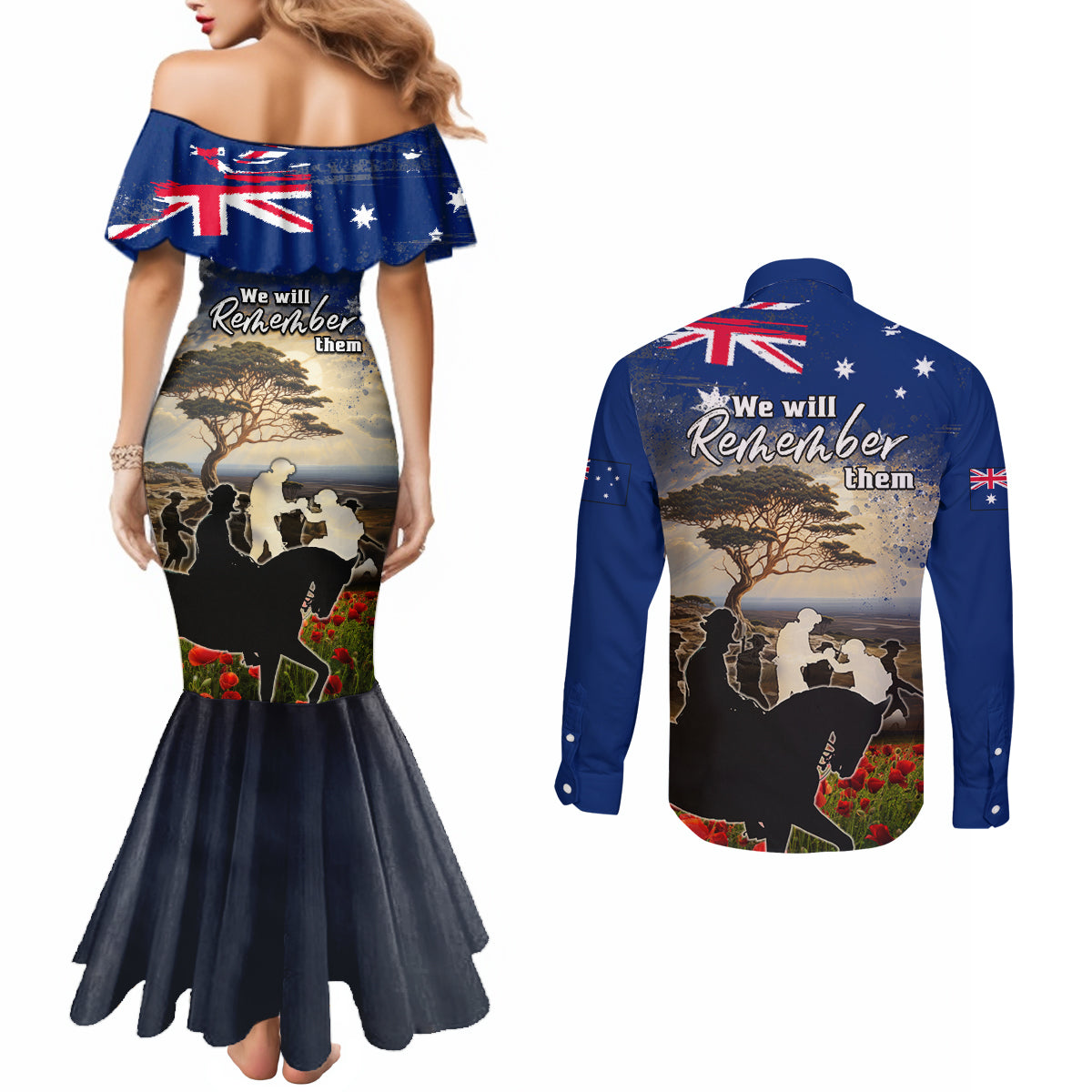 Australia ANZAC Day Couples Matching Mermaid Dress and Long Sleeve Button Shirt The Lonesome Pine