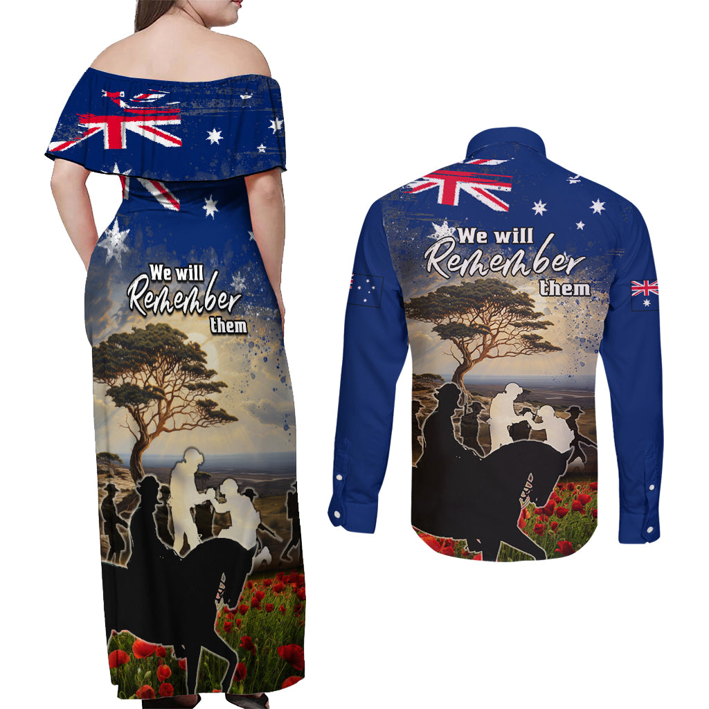 Australia ANZAC Day Couples Matching Off Shoulder Maxi Dress and Long Sleeve Button Shirt The Lonesome Pine
