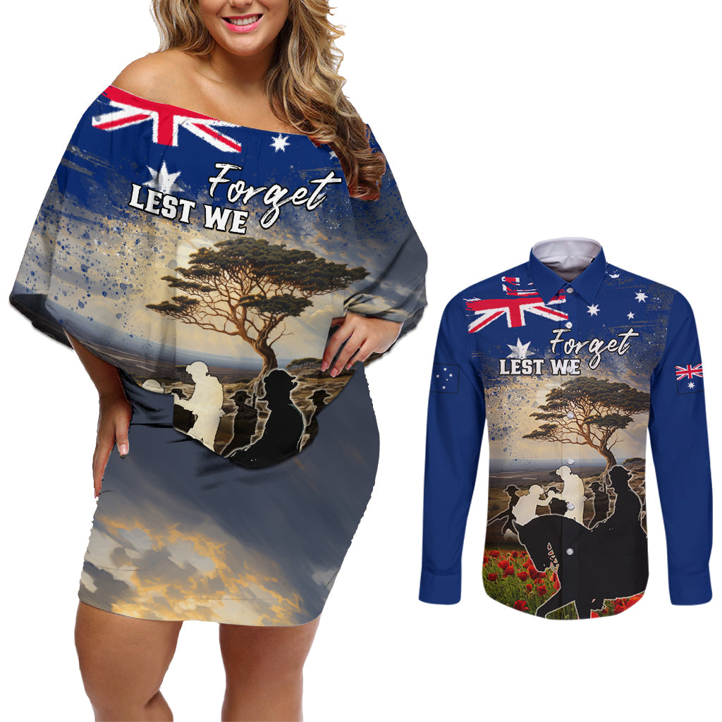 Australia ANZAC Day Couples Matching Off Shoulder Short Dress and Long Sleeve Button Shirt The Lonesome Pine