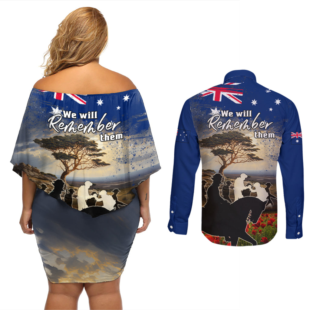 Australia ANZAC Day Couples Matching Off Shoulder Short Dress and Long Sleeve Button Shirt The Lonesome Pine