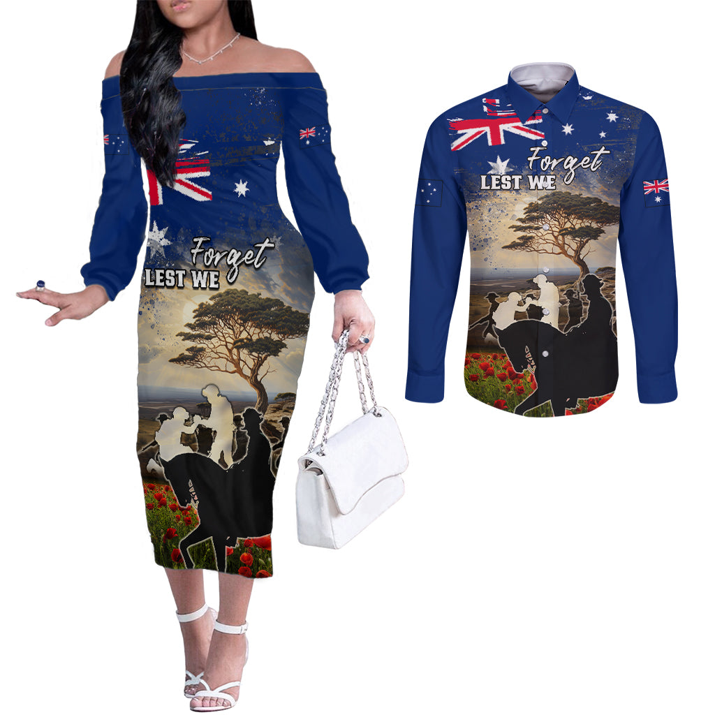 Australia ANZAC Day Couples Matching Off The Shoulder Long Sleeve Dress and Long Sleeve Button Shirt The Lonesome Pine