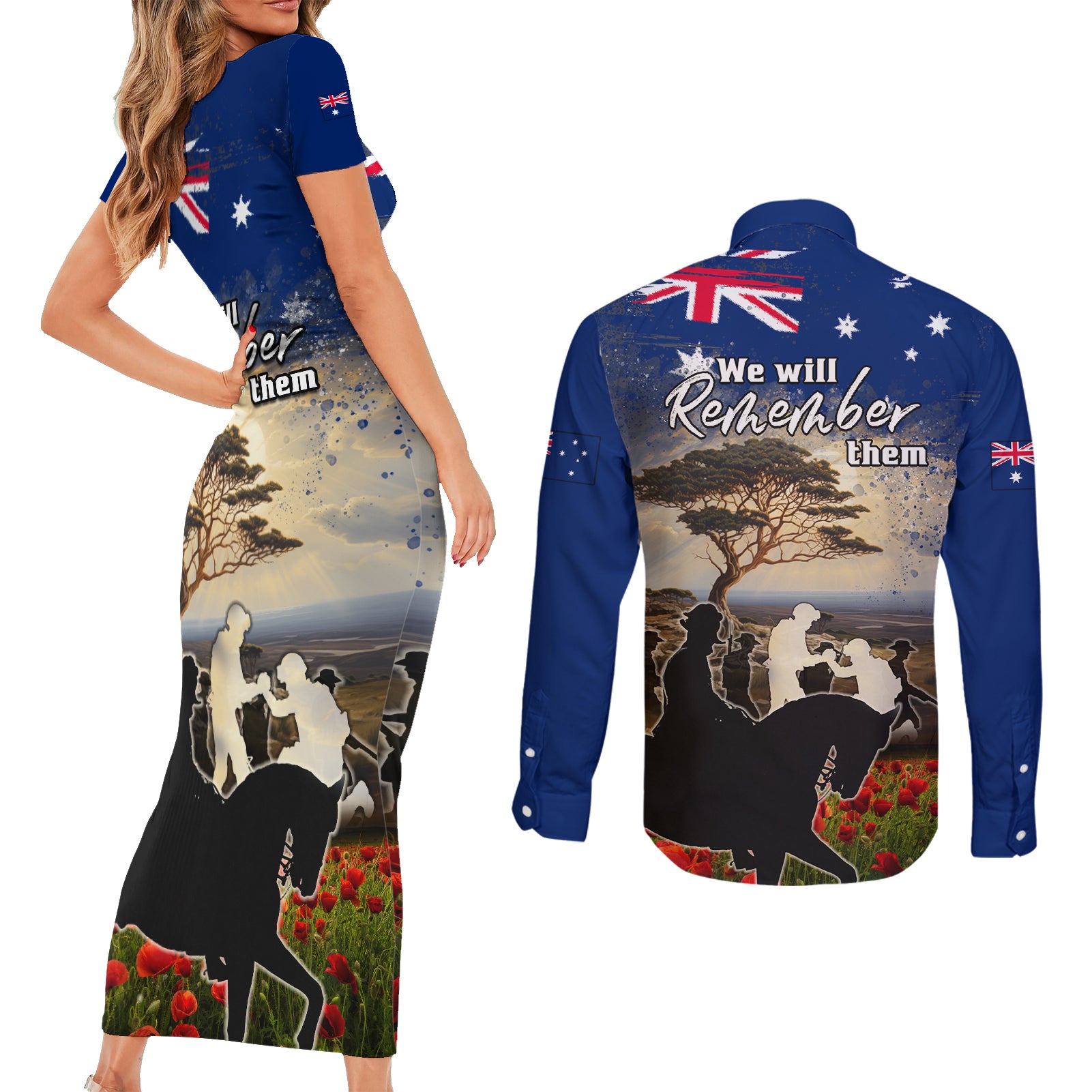 Australia ANZAC Day Couples Matching Short Sleeve Bodycon Dress and Long Sleeve Button Shirt The Lonesome Pine