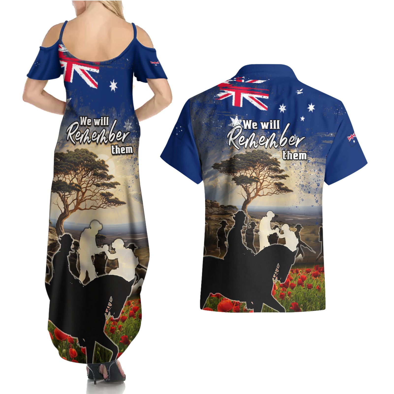 Australia ANZAC Day Couples Matching Summer Maxi Dress and Hawaiian Shirt The Lonesome Pine