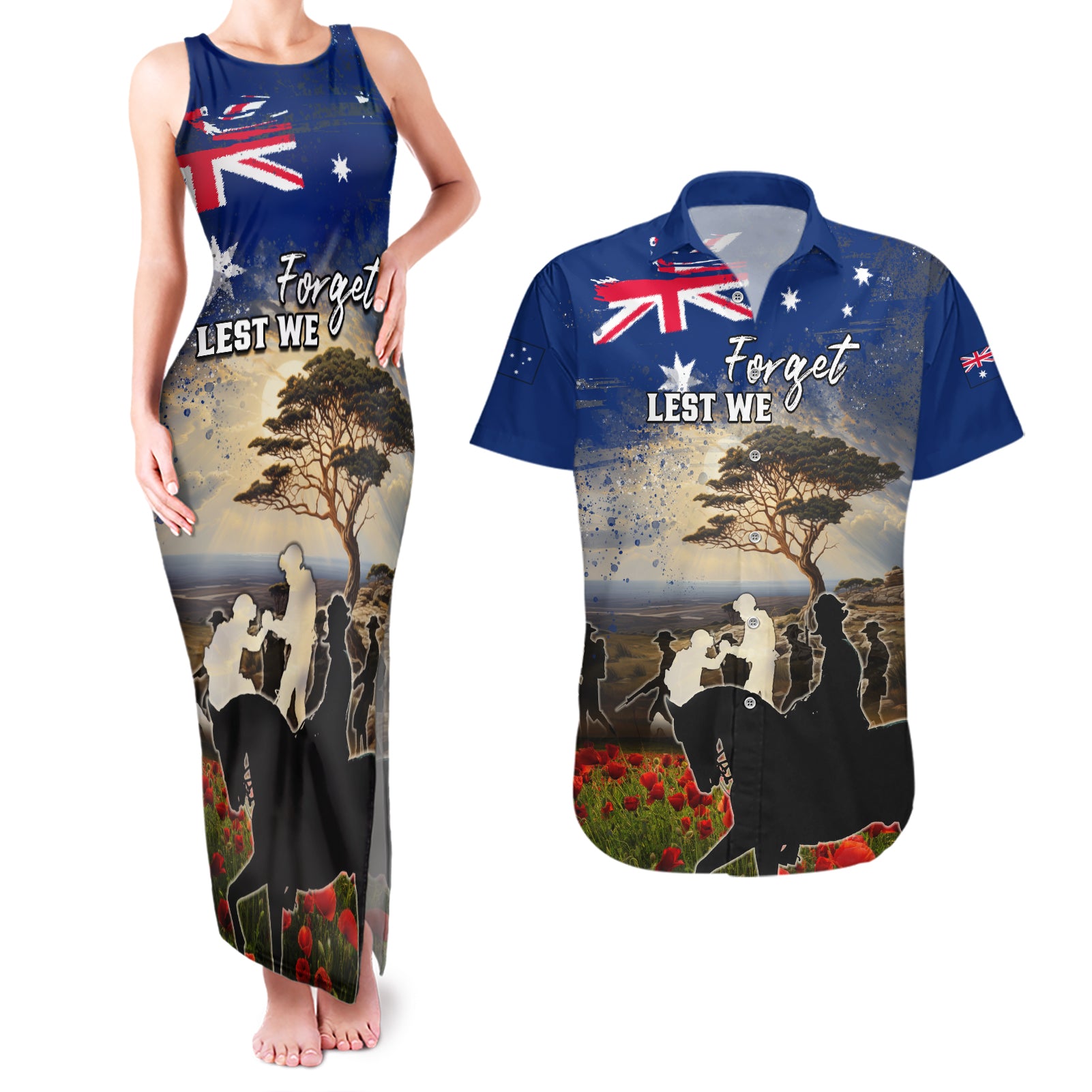 Australia ANZAC Day Couples Matching Tank Maxi Dress and Hawaiian Shirt The Lonesome Pine