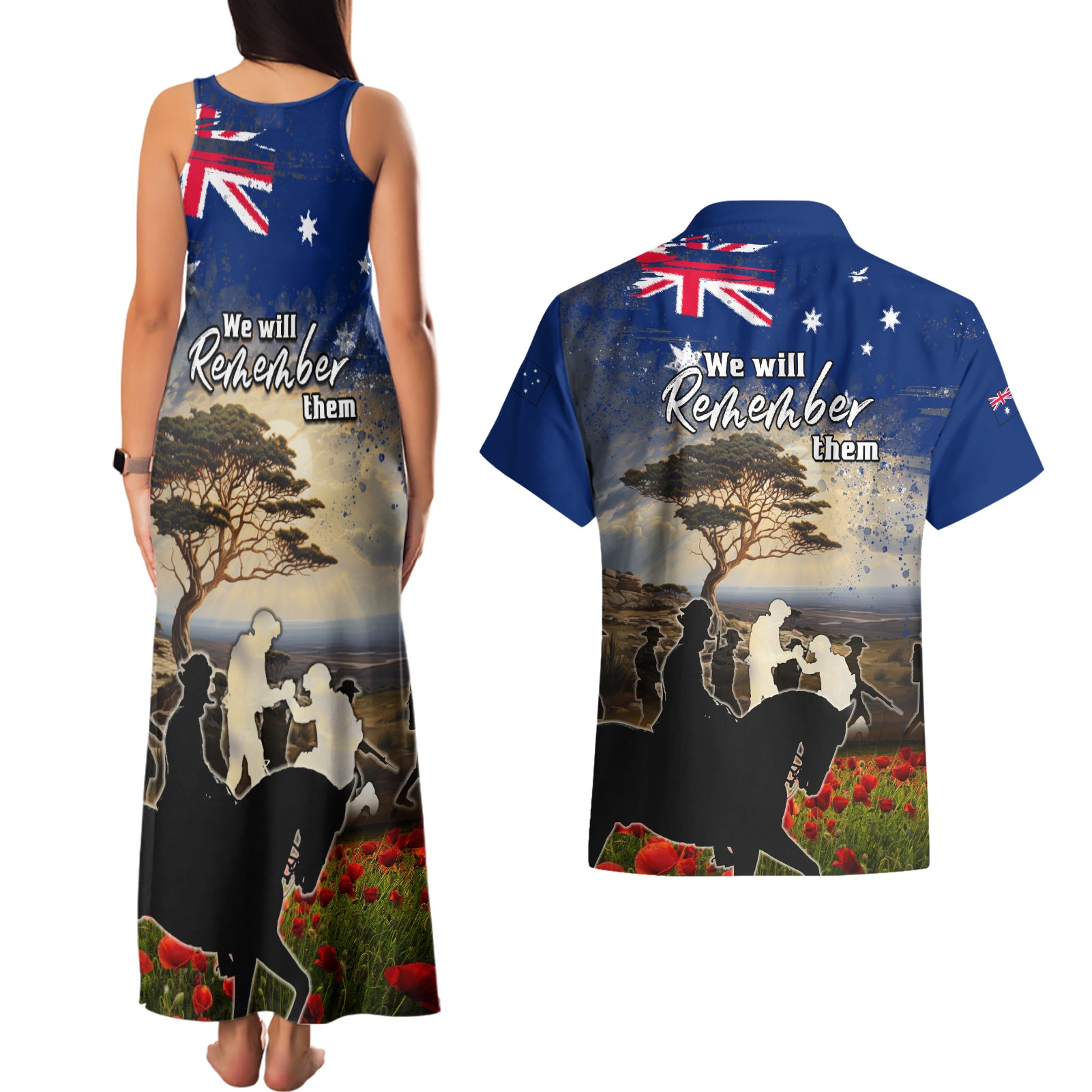 Australia ANZAC Day Couples Matching Tank Maxi Dress and Hawaiian Shirt The Lonesome Pine