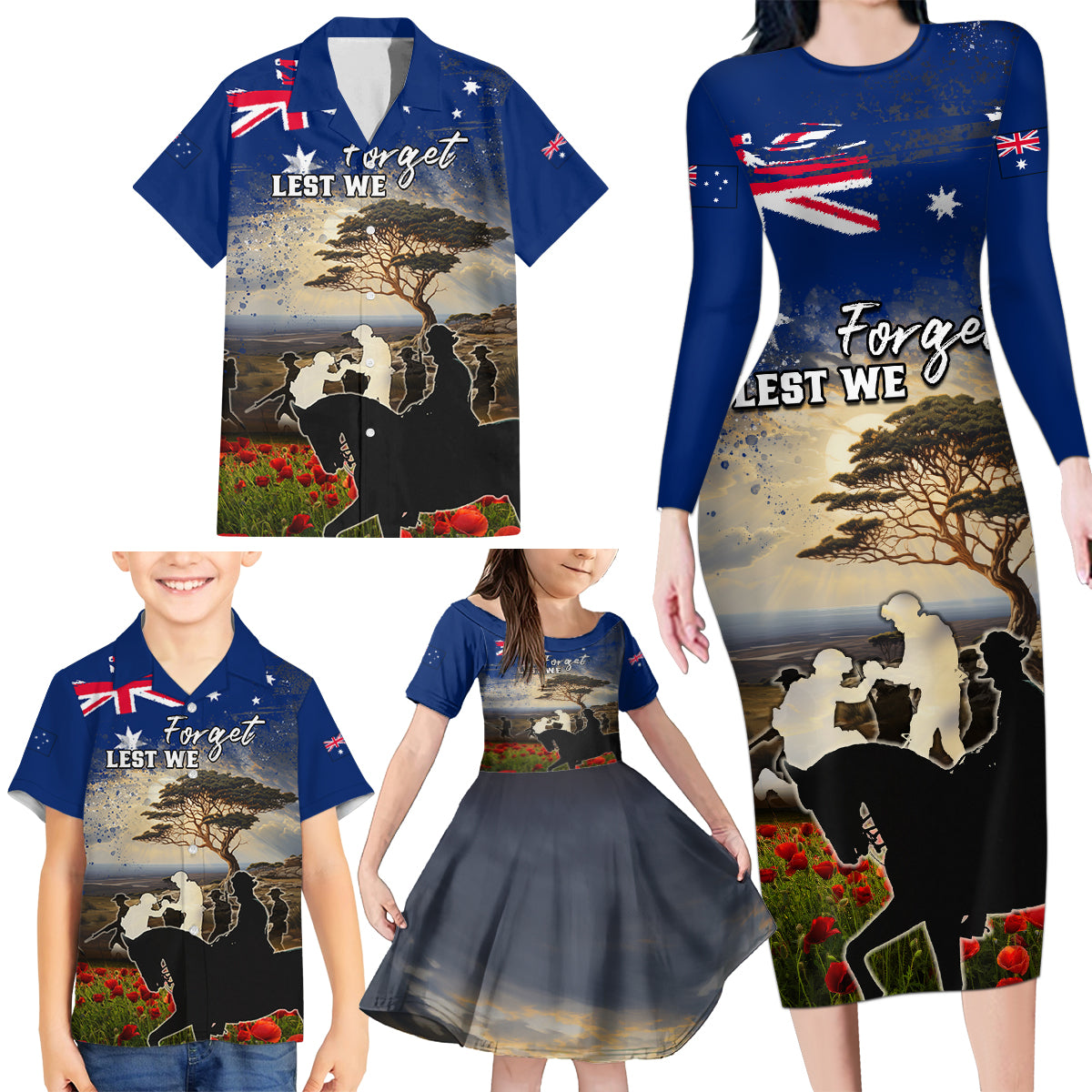 Australia ANZAC Day Family Matching Long Sleeve Bodycon Dress and Hawaiian Shirt The Lonesome Pine