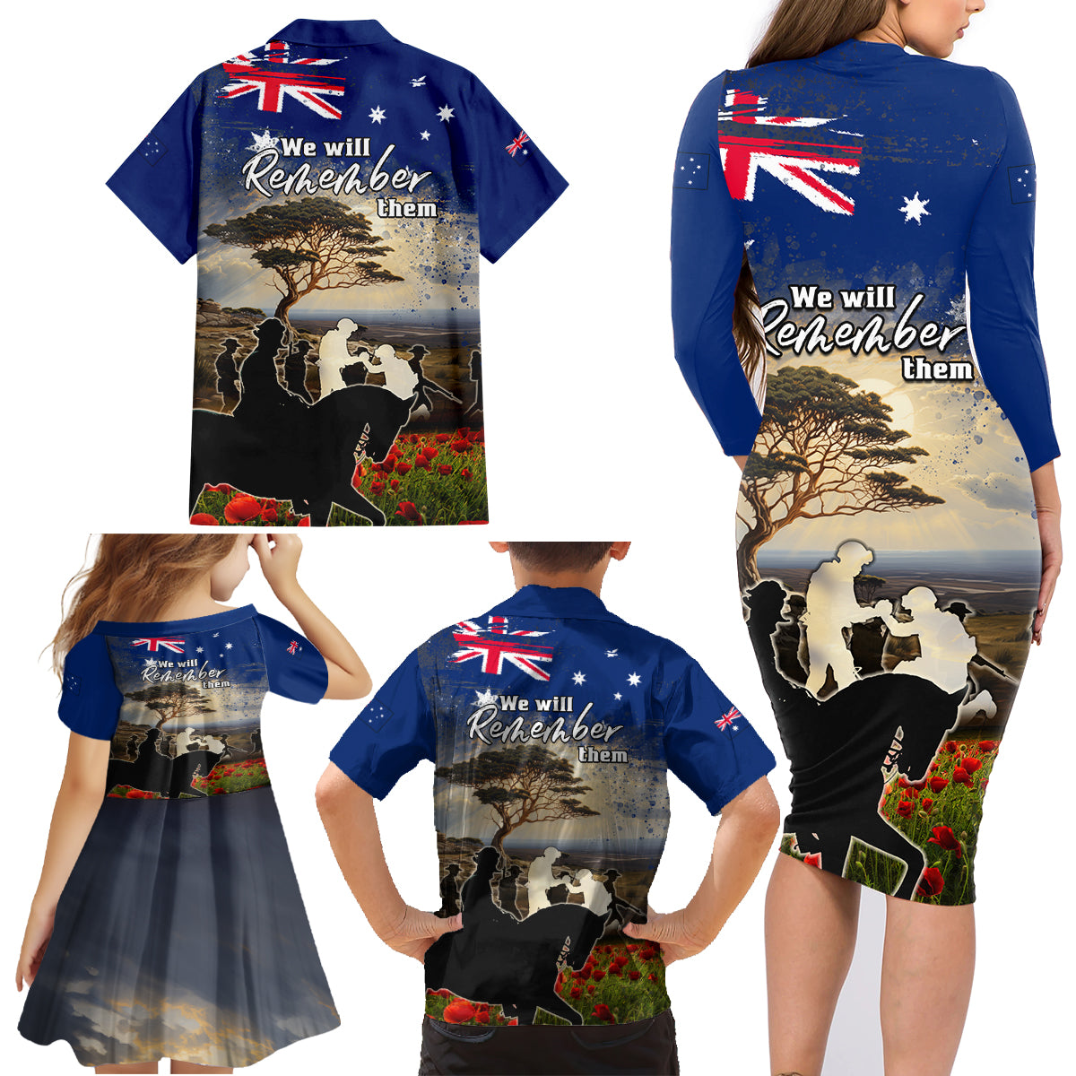 Australia ANZAC Day Family Matching Long Sleeve Bodycon Dress and Hawaiian Shirt The Lonesome Pine