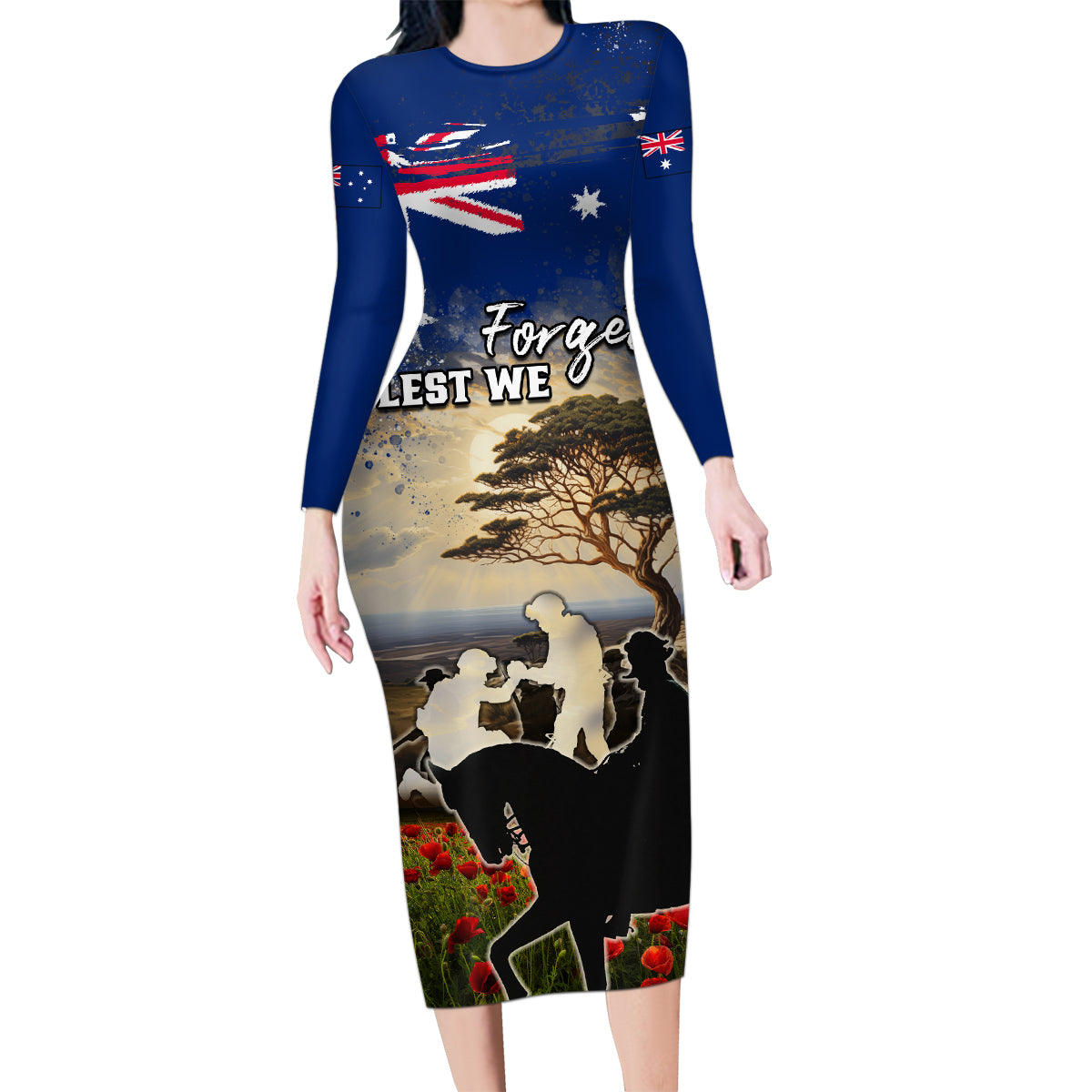 Australia ANZAC Day Family Matching Long Sleeve Bodycon Dress and Hawaiian Shirt The Lonesome Pine