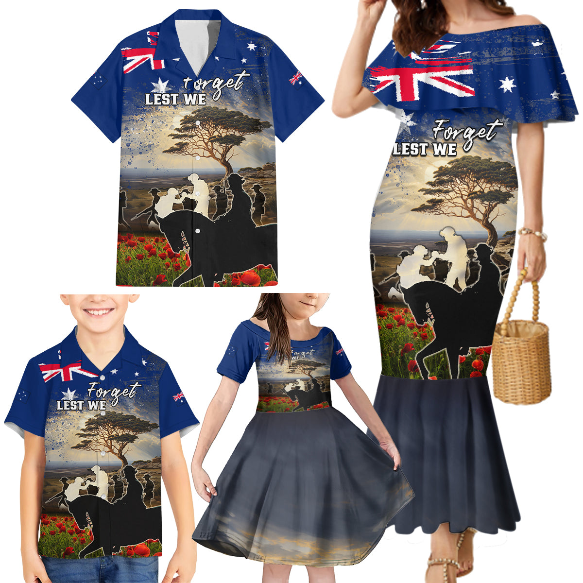 Australia ANZAC Day Family Matching Mermaid Dress and Hawaiian Shirt The Lonesome Pine