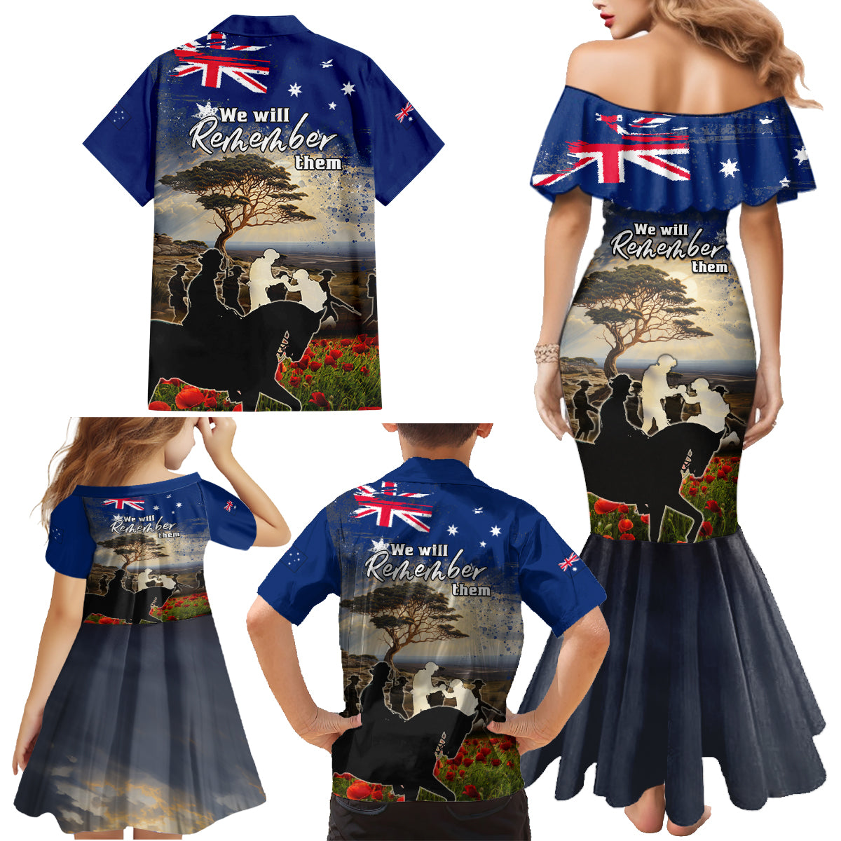 Australia ANZAC Day Family Matching Mermaid Dress and Hawaiian Shirt The Lonesome Pine