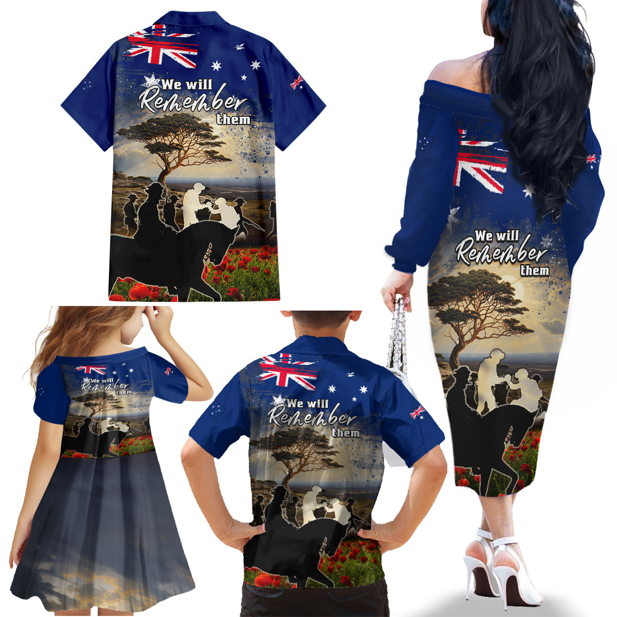 Australia ANZAC Day Family Matching Off The Shoulder Long Sleeve Dress and Hawaiian Shirt The Lonesome Pine