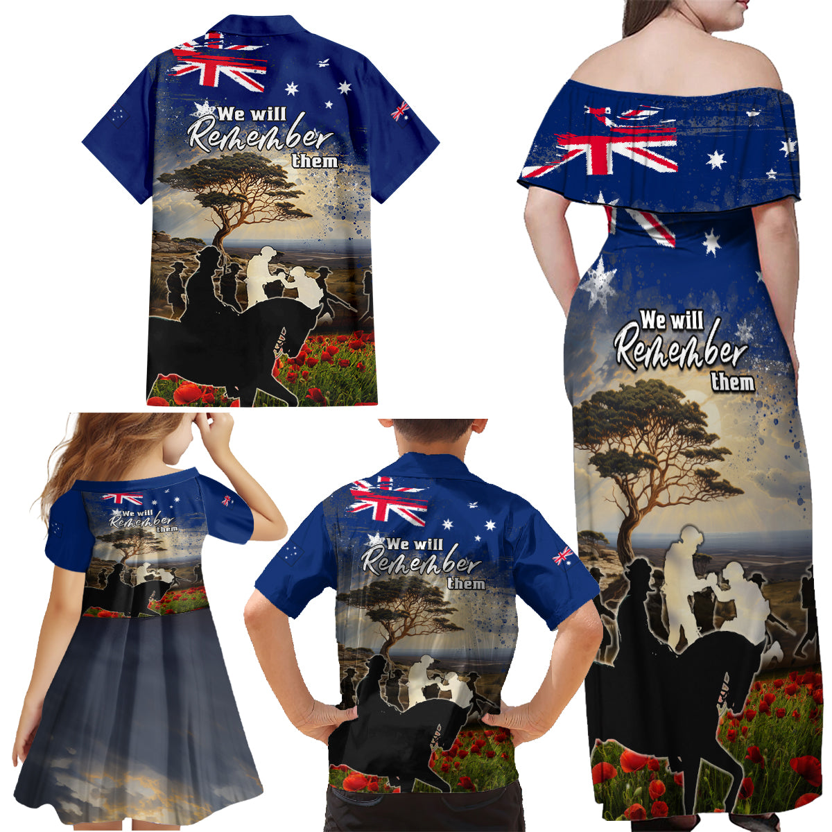 Australia ANZAC Day Family Matching Off Shoulder Maxi Dress and Hawaiian Shirt The Lonesome Pine