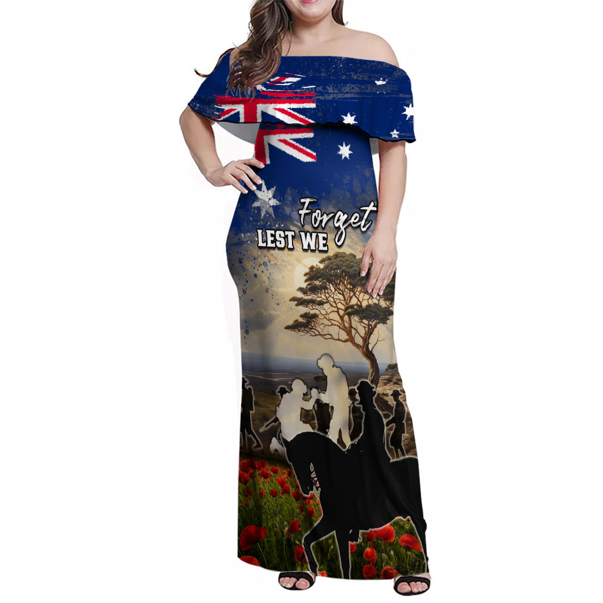 Australia ANZAC Day Family Matching Off Shoulder Maxi Dress and Hawaiian Shirt The Lonesome Pine